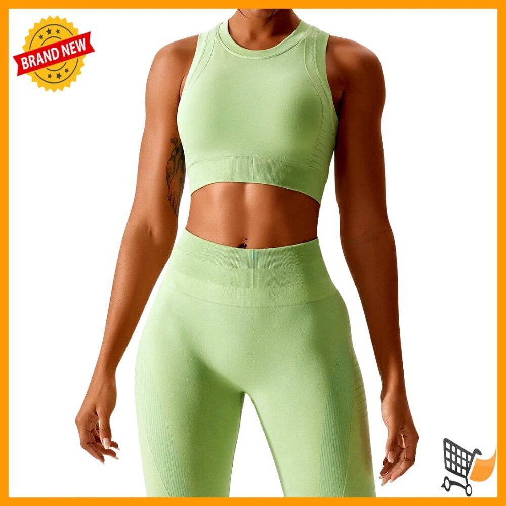 Seamless Workout Set Racerback Sports Bra High Waist Leggings 2 Piece Gym Yoga